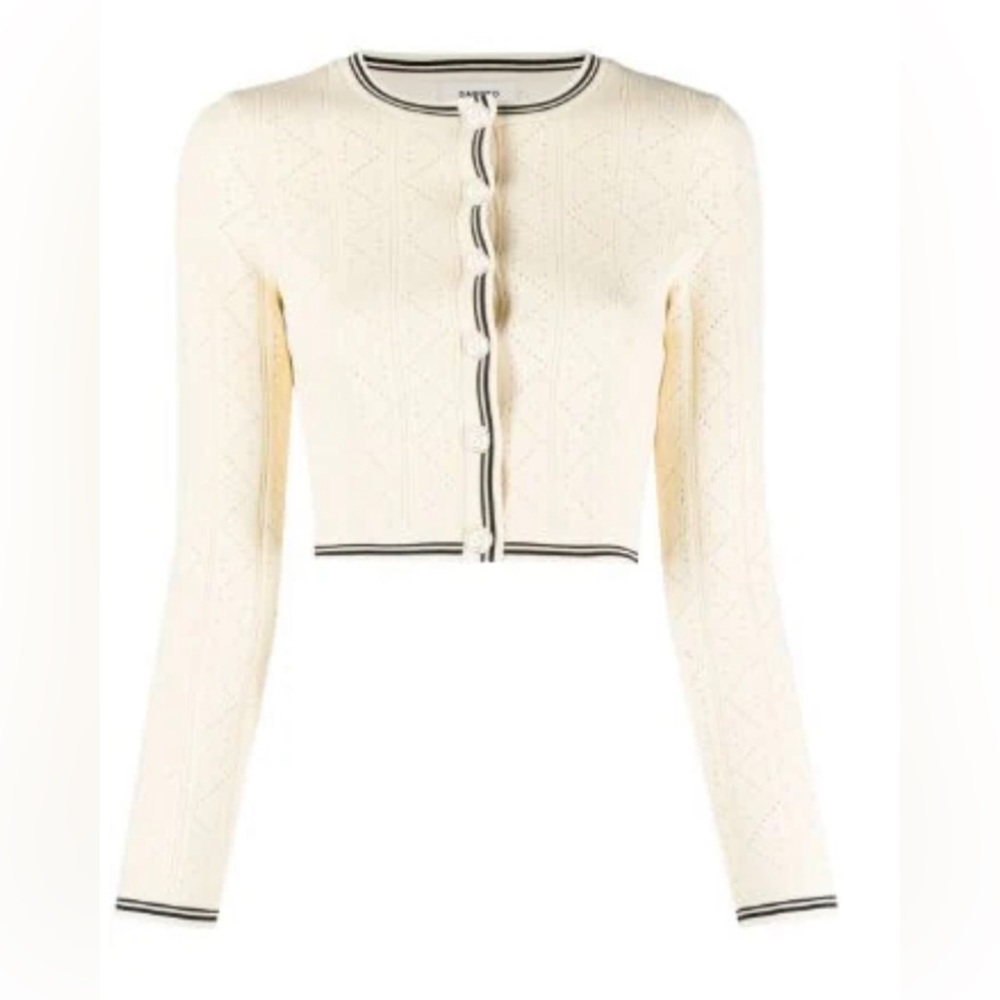 Sandro Cream Cropped Knit Cardigan